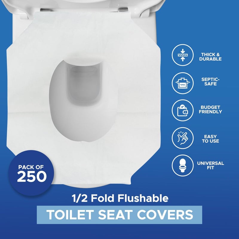 Medpride Eco-Friendly Bathroom Protector Sheets - Septic Safe-Disposable Toilet Seat Covers [Pack of 250] - Flushable Toilet Seat Covers For Travel & Public Restrooms- White half-fold liners - Image 2
